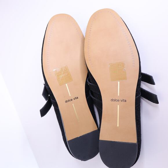 DOLCE VITA Baylee Grommet Mary Jane Flats Onyx Black Perforated Suede Women\'s 6